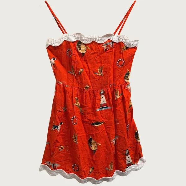 Anthropologie Celandine Linen-Blend Scalloped Mini Dress XXS Red Nautical - NWT - Image 3