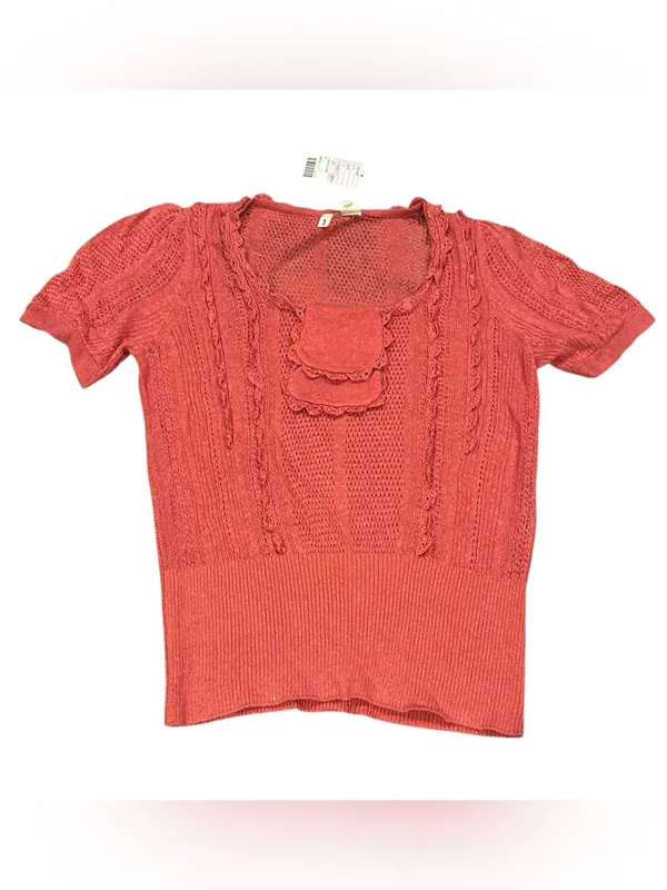 Anthropologie Moth Linen Knit Pointelle Vintage Style Short Sleeve Top M - Image 2