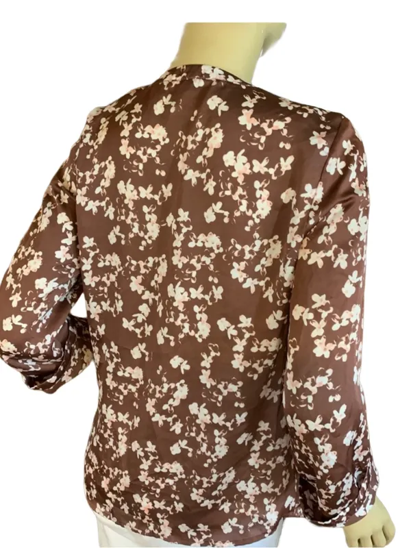 The Limited Brown And Pink Floral Print Satin 3/4 Sleeve Tunic (S) - Image 4
