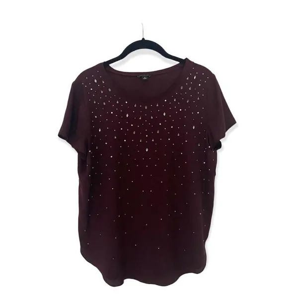 Ann Taylor Maroon Short Sleeve Top w/ Stud Embellishments Size M - Image 2