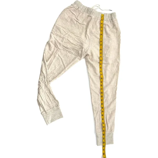 Beige Linen Like Jogger Pants Elastic Waist Ankle Cropped Casual Fit Pull On Hem - Image 5