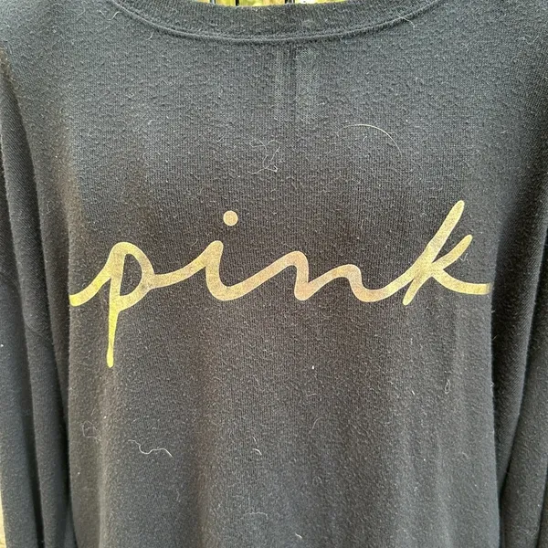 Pink VS Victoria Secret Black & Gold Sleep Tee Shirt​ - Image 2