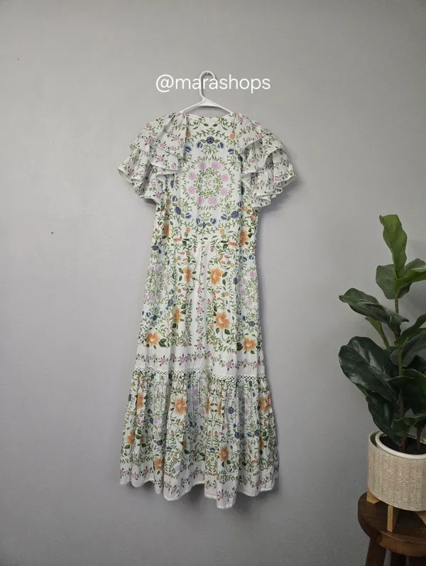 Farm Rio Folk Floral Off White Midi Dress - Image 6