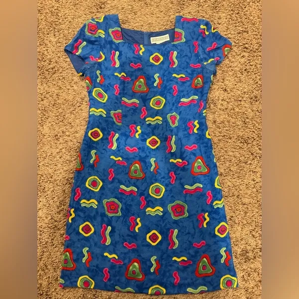 Jessica‎ Howard Vintage Abstract Design Blue Dress - Image 2