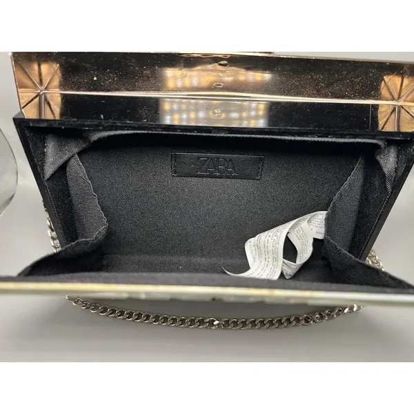 Zara Clutch Bag Womens Silver White Acrylic Shell Purse Chain Shoulder Evening - Image 13