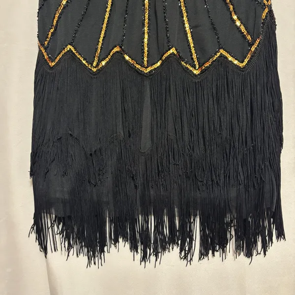 Babeyond Flapper Dress Black Gold Sequin Fringe Gatsby 1920s Costume Party‎ L - Image 7