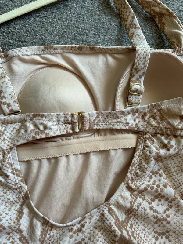 Kona Sol Beige and Light Brown Snakeskin Patterned Swim One Piece | Large 12-14 - Image 6