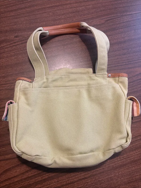 Fossil VINTAGE Canvas Tote Bag in Light Green with Leather Trim - Image 2