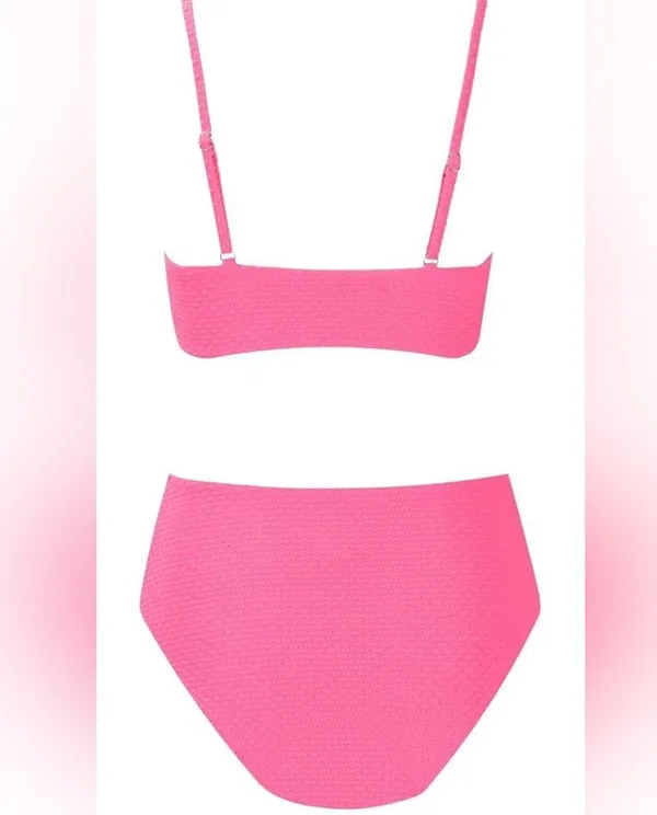 Cupshe NEW Pink Bikini Set 2 pc Bathing Suit High Waisted Ribbed Texture XL 16/18 - Image 9