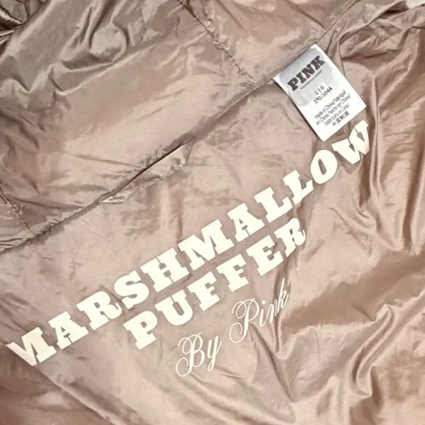 Victoria's Secret PINK Marshmallow Puffer Jacket Taupe Hooded Coat Large - Image 8