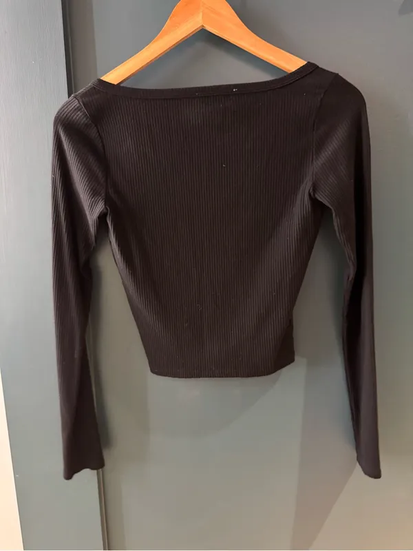Reformation Black Square Neck Long Sleeve Bodysuit Size Small Corset Detail - Image 5