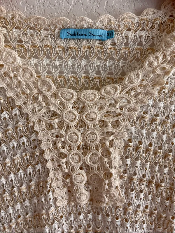 Solitaire Swim by Anthropologie Cream Crochet Swim Coverup Y2k Vintage Gold Shimmer M - Image 2