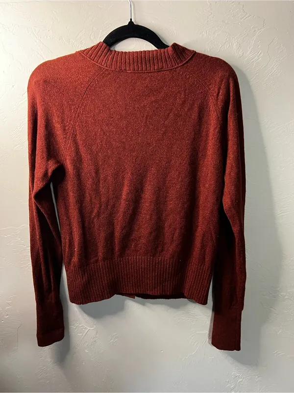 Everlane ReCashmere Wool Rust Red Varsity V Neck Button Front Cardigan Sweater - Image 7