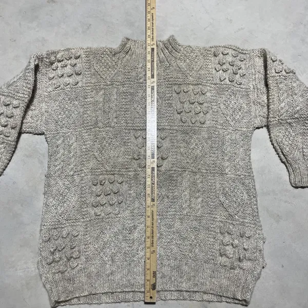 Blarney Woollen Mills Aran Knit Sweater Cream Pure Wool Ireland Women's SZ L - Image 3