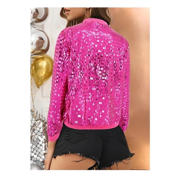 NWT Pink Disco Sequin ZipUp‎ Bomber Jacket Medium - Image 2