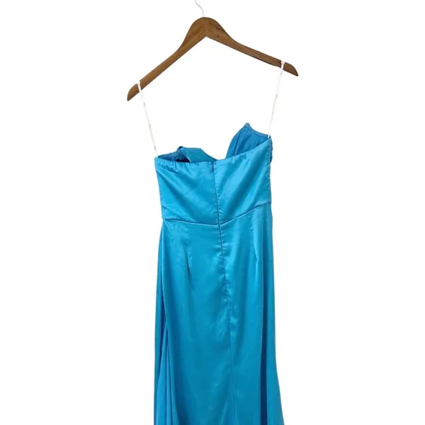 Lulus Ethereal Excellence Teal Blue Satin Pleated Strapless Maxi Dress size S - Image 7