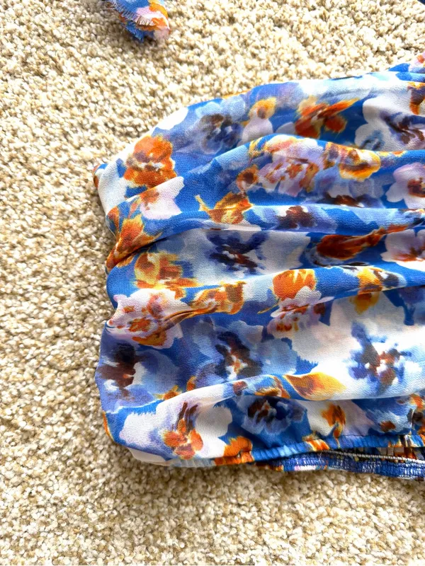 Misa Los Angeles Blue Pansy Selmin Top Blue Floral Halter Crop Top Sz Large - Image 7