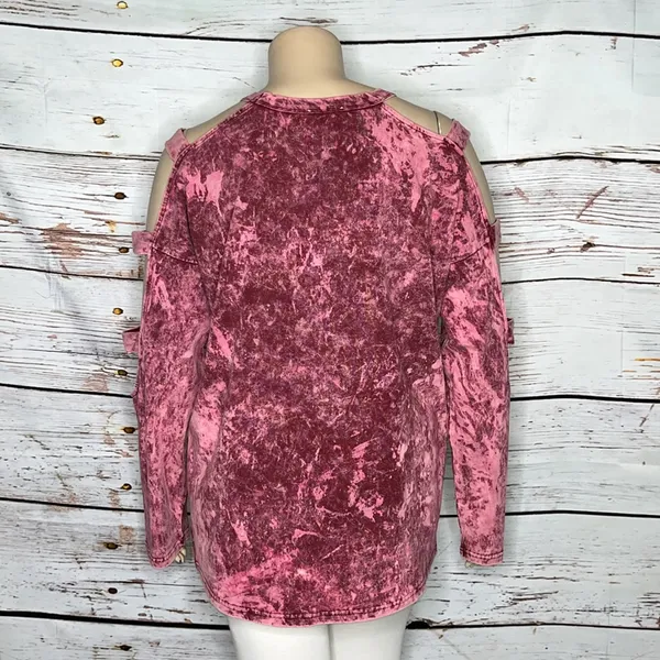 ODDY Size 2XL Pink & Purple Acid Wash Cage Long Sleeve Knit Top Shirt - Image 4
