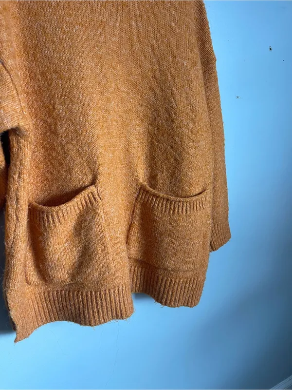 MANGO Orange Chunky Knit Oversized Sweater Sz M - Image 3