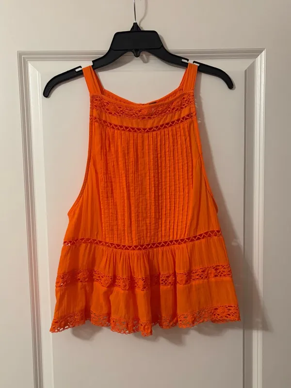 Free People Bright Orange Crochet-Trim Swing Cami - Image 2