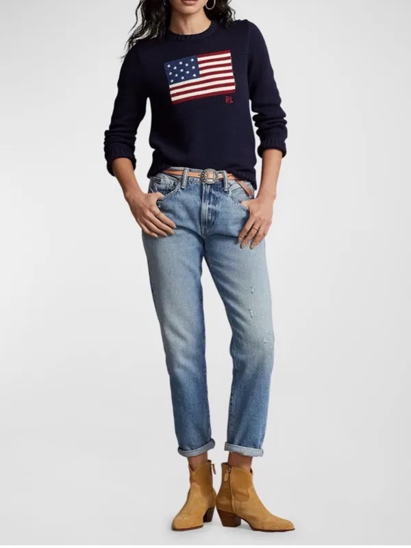 Polo Ralph Lauren American Flag Cotton Crewneck Sweater Navy S Preppy Americana - Image 5