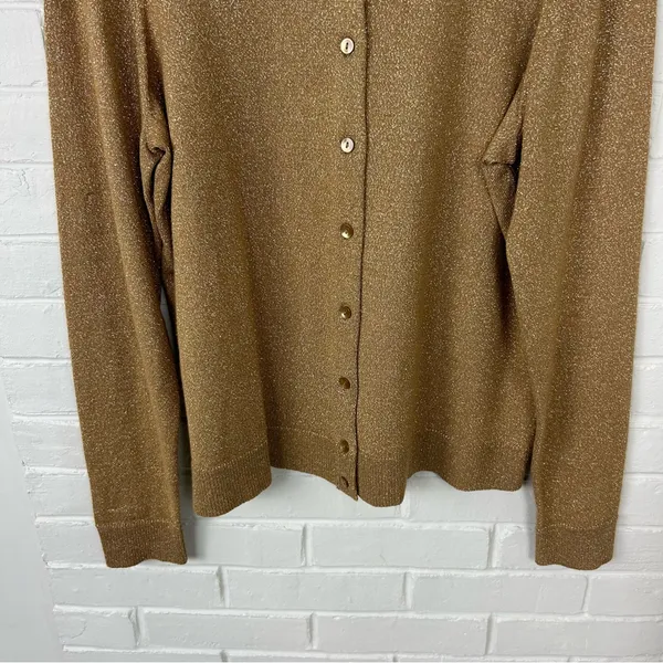 Charter Club Gold Metallic Thread Knit Cardigan Sweater Size L - Image 4