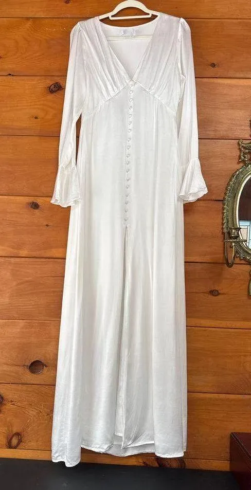 Lulus Elegant Celebration White Satin Long Sleeve Slip Maxi Dress Bridal Size M - Image 3