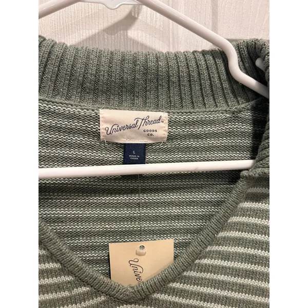 New Universal Thread Womens Large Sage Green‎ Striped Collared Pullover Sweater - Image 3
