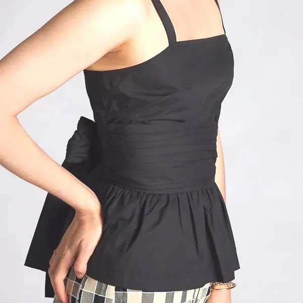 Mare Mare x Anthropologie Black Peplum Cami Top Womens XS Wrap Waist‎ Faded Y2K - Image 13