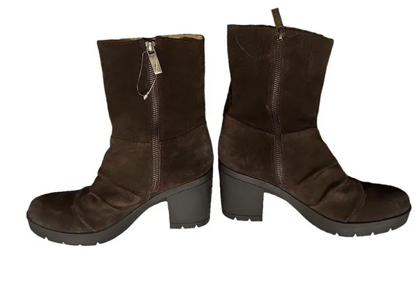 Bussola Chocolate Coffee Brown Suede Lug Sole Platform Zippered Boots 38 - Image 4