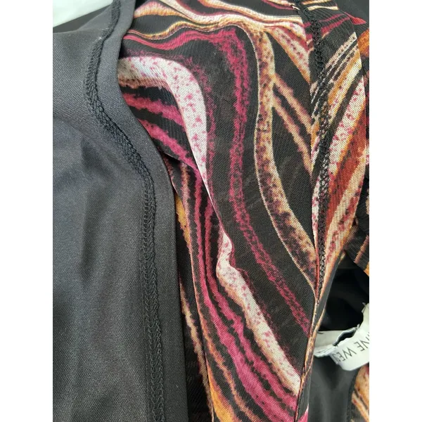 Nine West 2X Sheer Sleeves Overlay‎ Ripple Midi Dress Ruched Waist Pink Black - Image 6
