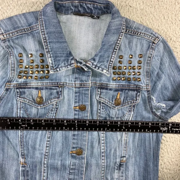 a.n.a Studded Denim Jacket Women M Distressed Trucker Punk Biker y2k‎ Western Cowgirl - Image 5
