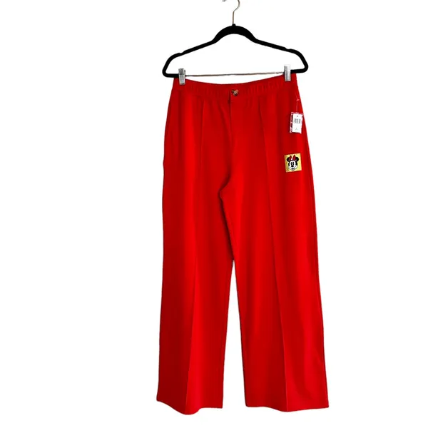 NWT DISNEY Park Bright Orange / Red Pull On Pant Glitter Gold Logo Medium - Image 6