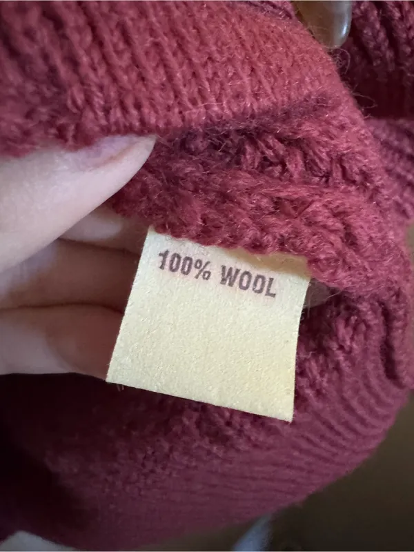 Vintage Chunky Cable-Knit Wool Toggle Sweater Jacket Brick Red NEW Cabincore - Image 4