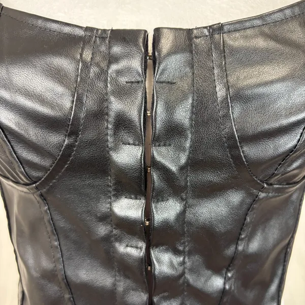 Corset Bustier Top Black‎ Faux Leather Hook Front Steampunk Punk Goth Sexy Sz S - Image 9
