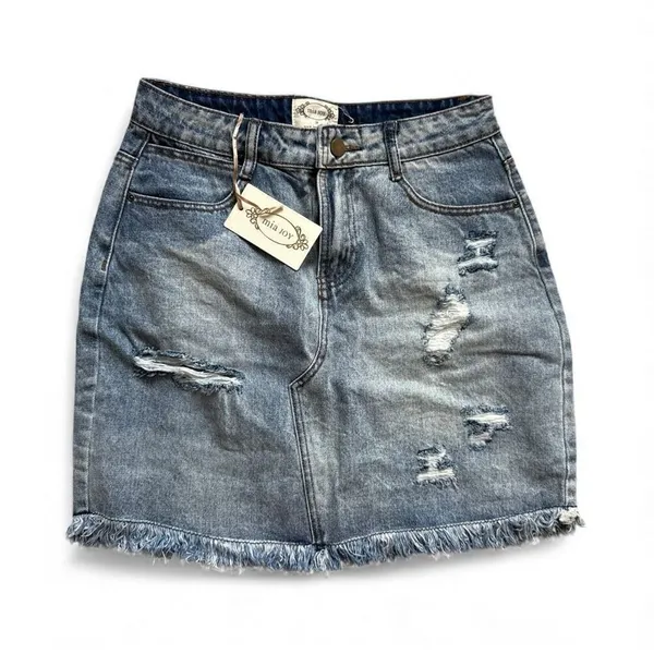 NWT Womens Mia Joy Abilene Distressed Denim Jean Skirt IN Light Blue - Sz 28 - Image 3