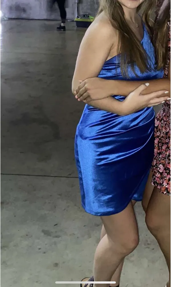 Blue one shoulder dress Size 3 - Image 3