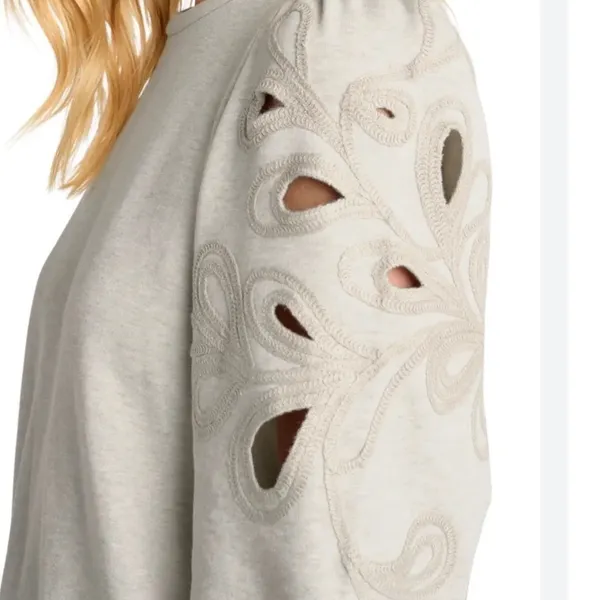 Splendid Collection‎ Soutache Embroidered Eyelet Puff Sleeve Sweatshirt L - Image 2