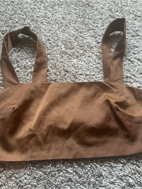 Le Lis Brown Satin Crop Top with Wide Straps - Image 2