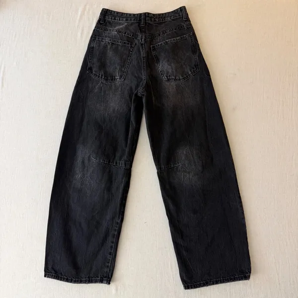 Zara TRF Size 0 Washed Black Barrel Leg Jeans Y2K Skater 100% Cotton - Image 8