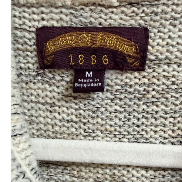Ministry of Fashion 1886 Marled Knit Henley Hoodie Sweater Cream Grey Medium - Image 3