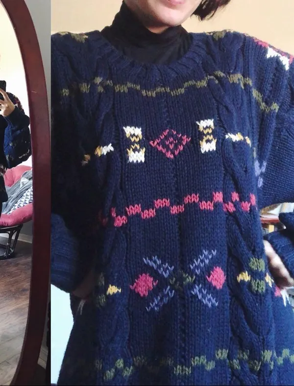 vintage • handknit sweater pullover chunky oversized navy blue 1990s cable knit - Image 10