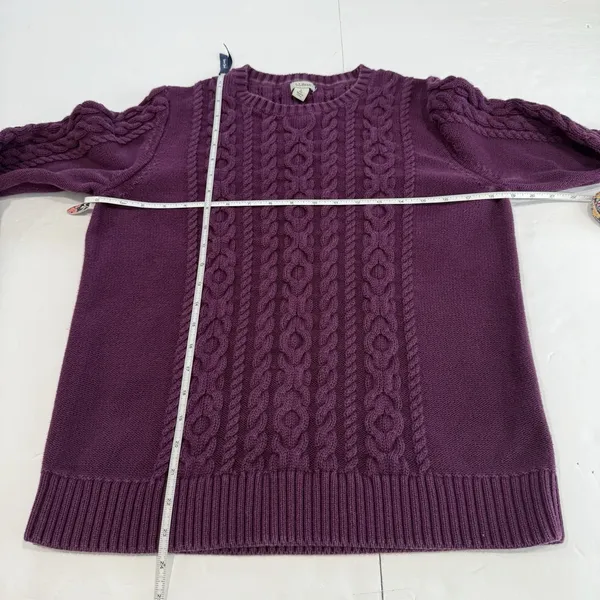 LL Bean Purple‎ Double L Mixed Cable Crew Neck Pullover Cotton Sweater LARGE Purple - Image 7