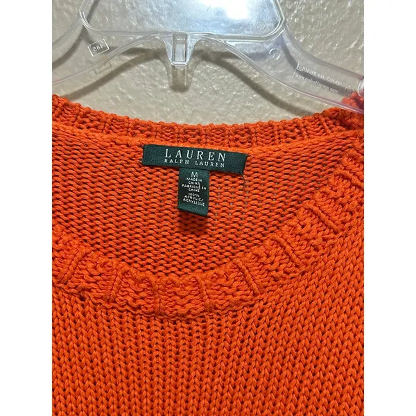 Lauren‎ Ralph Lauren Orange Acrylic Knit Long Sleeve Sweater Top Women's M - Image 2