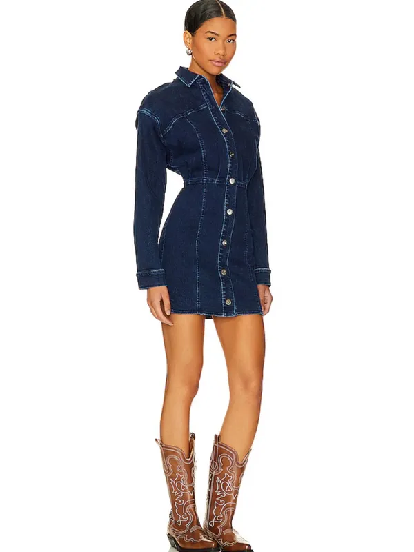 Free People Dark Wash Stretch Denim Mini Dress Size 2 - Image 5
