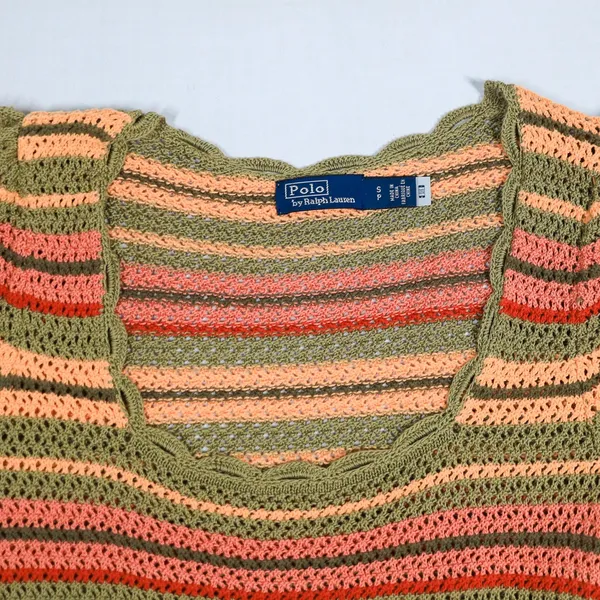 Polo Ralph Lauren Striped Pointelle Knit Sweater Tee Women S Crochet Multicolor - Image 2