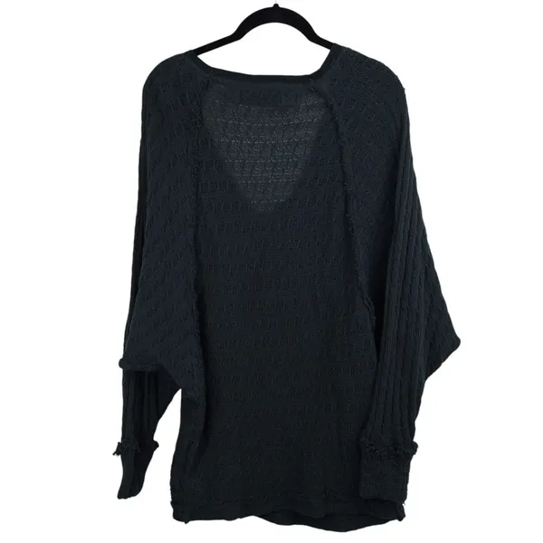 We The Free Free People‎ Sweater Women LBlack Textured Knit Oversized Boho Coastal Grandma - Image 7