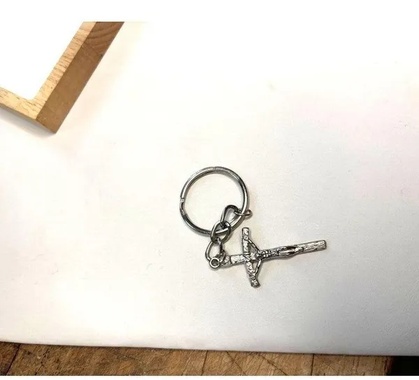Silver-Tone Crucifix Keychain With Religious Jesus Cross Pendant - Image 5
