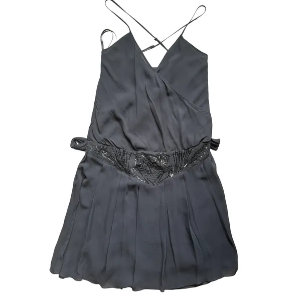 Ted Baker Silk Sequin Beaded Mini Dress Womens M Black Cocktail Old Hollywood - Image 3