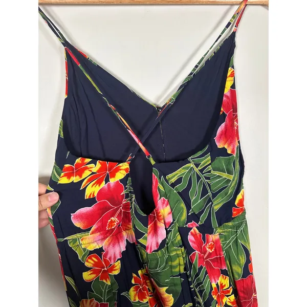 Lulus PURA VIDA NAVY BLUE TROPICAL PRINT BUTTON-UP HIGH-LOW MIDI DRESS‎ Small - Image 6
